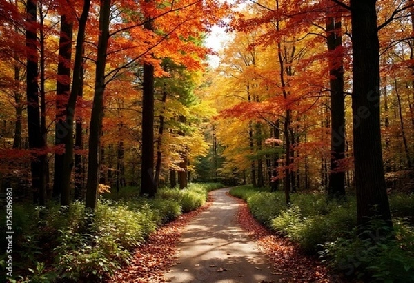 Obraz dense forest path at autumn - Generative AI