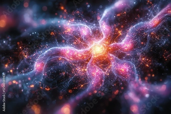 Fototapeta Radiant neural network visualization digital space high fidelity art cosmic environment abstract viewpoint futuristic concept