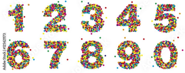 Fototapeta Bunte Konfetti Zahlen von 1 bis 9 und 0, Vektor
