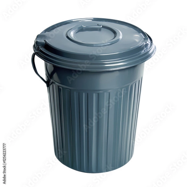 Fototapeta Durable Steel Trash Can with Lid and Handle on white background