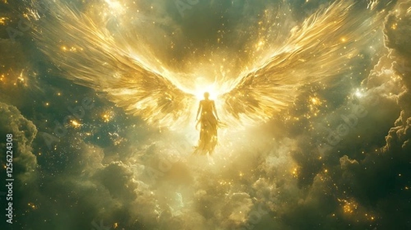 Fototapeta A Dynamic Celebration of Apotheosis: An Angelic Host Honoring the Ascent of a Soul into Divine Realms