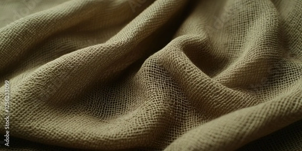 Fototapeta Beige fabric texture, soft folds, close-up, textile background, design element