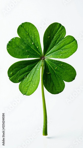Fototapeta Four-Leaf Clover Isolated on White: Symbol of Luck for St. Patrick's Day Marketing and Nature-Themed Designs