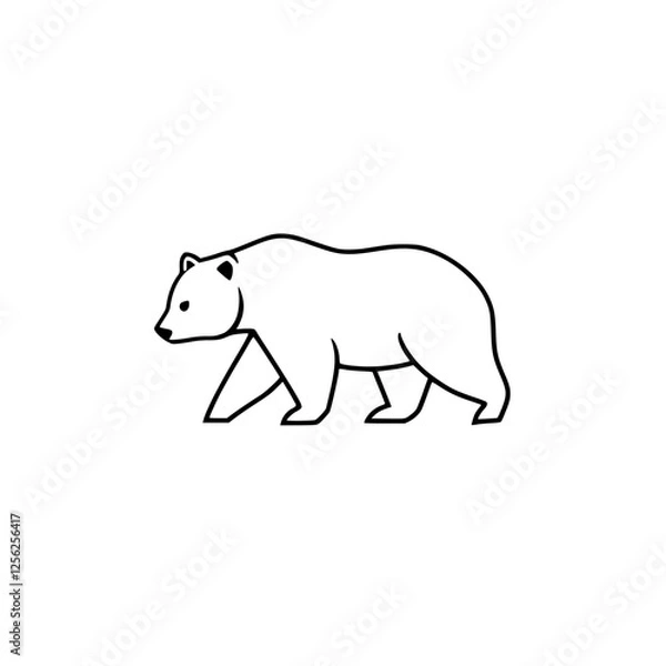 Fototapeta Outline illustration of a bear walking to the left on white background.