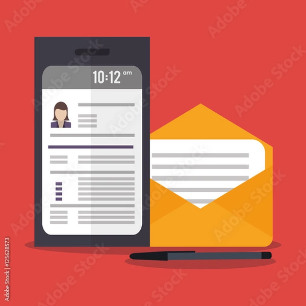 Fototapeta Document envelope and smartphone icon. Human resources search employee and business theme. Colorful design. Vector illustration