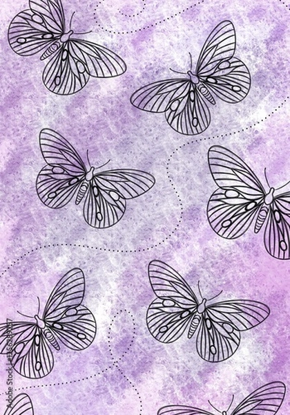 Obraz Pattern art butterfly on a watercolor background. Layout for printing illustrations on T-shirts, notepads, covers