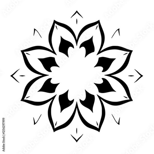 Fototapeta Black and White Floral Mandala with Circular Composition, Pattern, and Symmetric Symmetry.