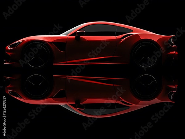 Obraz Sports car in red color with reflection. Neural network AI generated art
