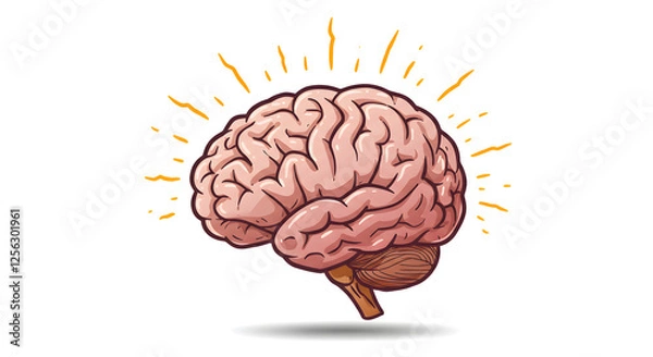 Fototapeta Stylized Human Brain with Radiating Light Design on White Background. Generative AI