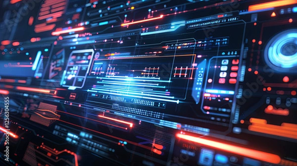 Obraz High-Tech Futuristic Interface with Holographic Display and Data Streams