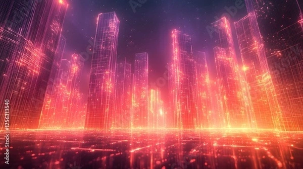 Fototapeta A Captivating Display of Ornate 3D Wireframe Grids Intertwined with Luminous Holographic Patterns