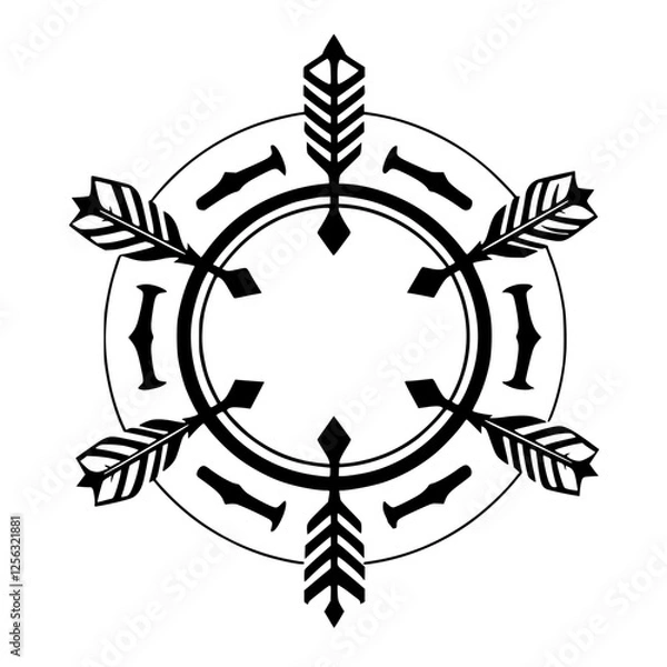Obraz Arrow Circle Illustration: Black and white, geometric, symmetrical, and symmetrical in white.