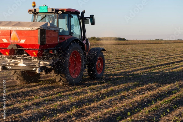Obraz Tractor spreading artificial fertilizers