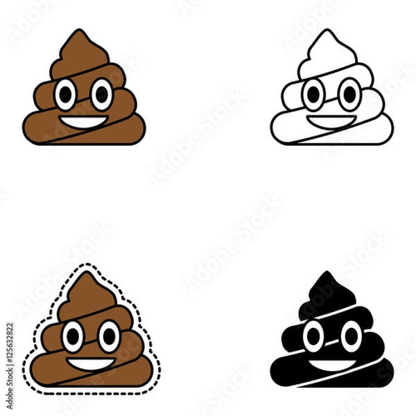 Obraz Szczęśliwy projekt kupy. Przypinka, naszywka, pieczęć, ikona, naklejka. Emoji. Ilustracja wektorowa na białym tle.