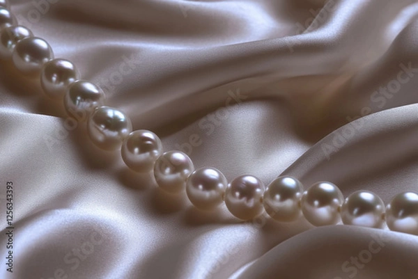 Fototapeta Elegant pearl necklace draped on smooth satin fabric creating a luxurious and refined display in soft lighting. Generative AI