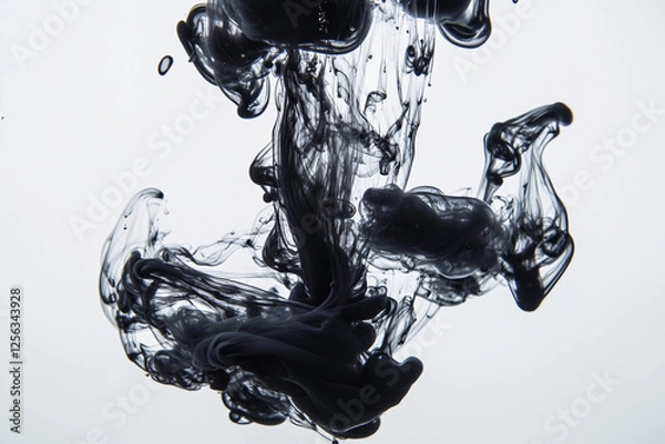 Fototapeta Black ink swirls gracefully in water, creating an abstract display of fluid dynamics and contrasting colors. Generative AI