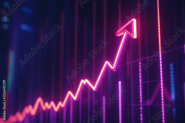 Fototapeta Bright neon graph showing upward trend against a dark background in a futuristic financial setting. Generative AI