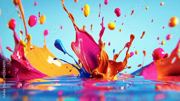 Fototapeta Vibrant splash of color in water creates dynamic patterns in artistic expression. Generative AI