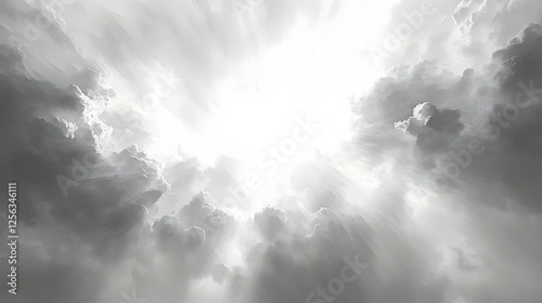 Fototapeta Dramatic Stormy Sky with Shaft of Sunlight Piercing Through Ominous Dark Clouds