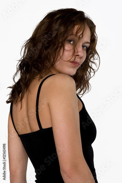 Fototapeta Girl in black over white