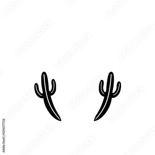 Fototapeta Black and white minimalist illustration of two cacti, symmetrically arranged on a white background.