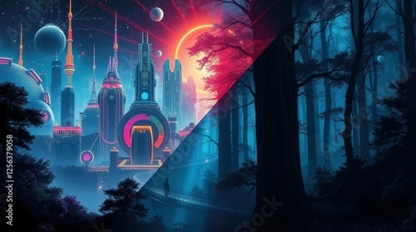 Fototapeta Spring abstraction in the style of sci-fi world