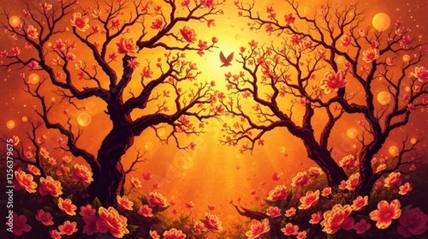 Fototapeta Abstract beautiful and flowering trees