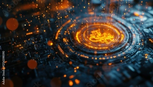 Obraz Futuristic Cryptocurrency Technology: Bitcoin Network Visualization