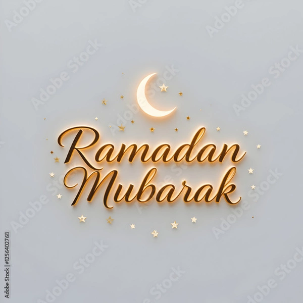 Fototapeta Elegant ramadan mubarak greeting with golden lettering and stars 3d art on transparent background