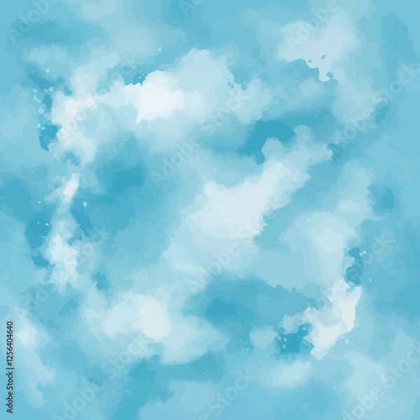 Fototapeta A serene light sky blue watercolor background with soft brush strokes blending white and blue tones. Ideal for creating a calm, peaceful atmosphere in designs.