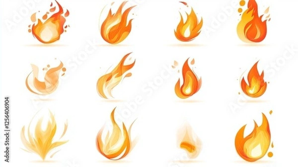 Fototapeta A set of fire icons featuring symbols and signs in a vector illustration style. Designed as elements for graphic and digital projects.