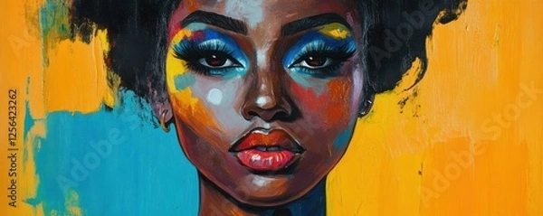 Obraz Vibrant portrait of african female with colorful makeup on abstract background