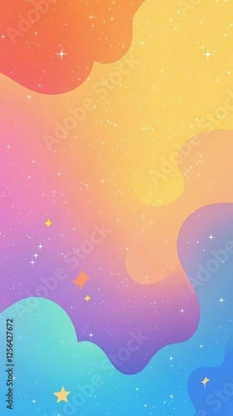 Fototapeta Colorful abstract background with dreamy clouds and sparkling stars in pastel hues
