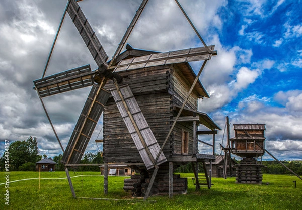 Fototapeta Windmills. Architectural and ethnographic complex "Semenkovo", Vologda region. Russia