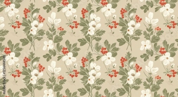 Fototapeta A seamless floral pattern on a soft beige background