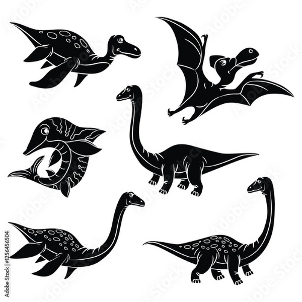 Obraz Set of different dinosaur silhouettes. Isolated flat vector template for laser cut illustrations