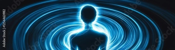 Fototapeta Ethereal time traveler, glowing with temporal energy, surrounded by shifting timelines