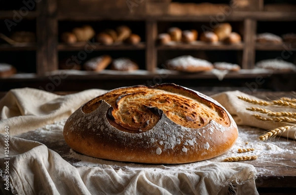 Obraz Frisches knuspriges Brot auf einem Leinentuch