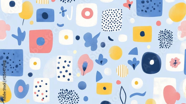 Obraz Vector abstract seamless background varies from dark blue and white patterns, geometric patterns, circles, squares, triangles and floral patterns.