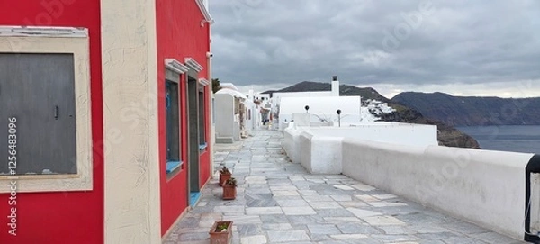 Fototapeta empty oia based on santorini greece people evacuated