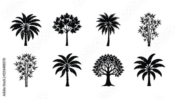Fototapeta Trees set silhouette on white background