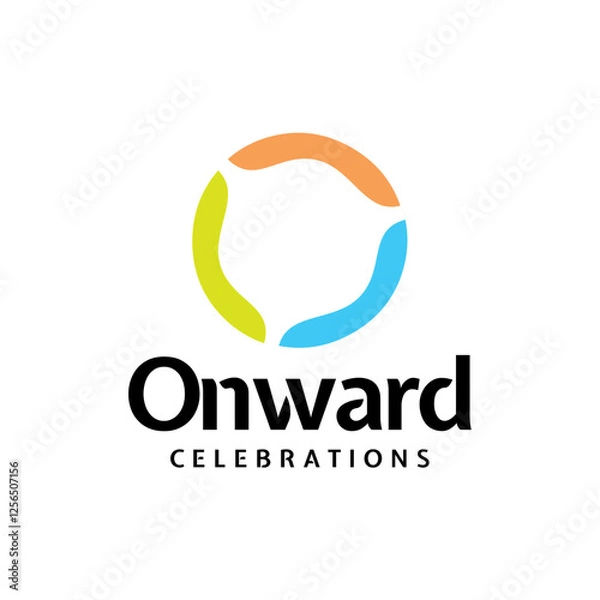 Fototapeta Onward circle celebration logo design represents joyful progress and dynamic unity with a sleek, stylish brand identity corporate image editable vector.
