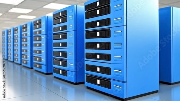 Fototapeta Rows Of Blue Server Racks In Modern Data Center