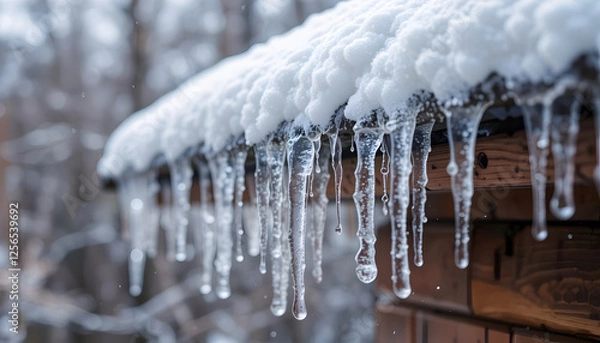 Obraz Icicles Hanging from a Snow-Covered Roof