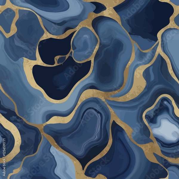 Fototapeta Blue Agate Gemstone: A mesmerizing pattern of deep blue agate gemstone with veins of shimmering gold, creating a sense of elegance and sophistication.