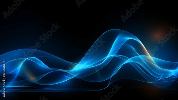 Obraz Néon effet flou, flux bleu, vague en mouvement, bleu électrique et clair sur fond noir. Énergie, magnétisme. Pour conception et création graphique. 