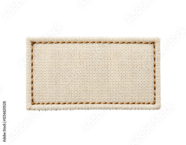 Fototapeta Rectangular fabric label featuring a stitched border, suitable for branding or garment labeling. It offers a minimalist, eco-friendly look. Isolated on transparent background