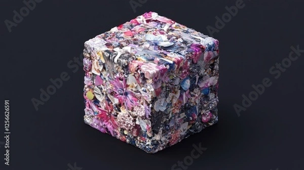 Fototapeta A cube of compressed waste, depicting various discarded items.