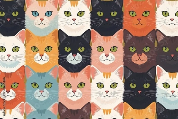 Fototapeta Playful Cat Head Illustrations Collection Colorful Feline Art for Cat Lovers