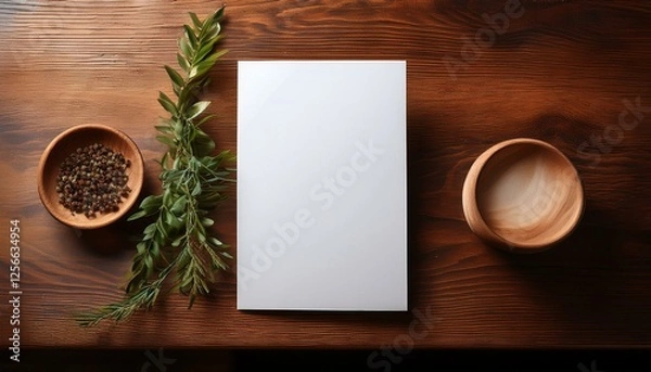 Fototapeta 4x9 blank menu card mock up on wooden table
